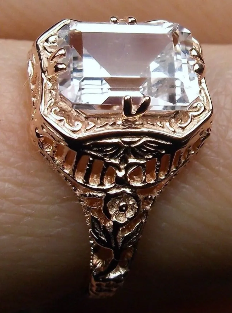 White Topaz Ring, 14K or 10K Gold, Lovely Rectangle Edwardian Jewelry #D148