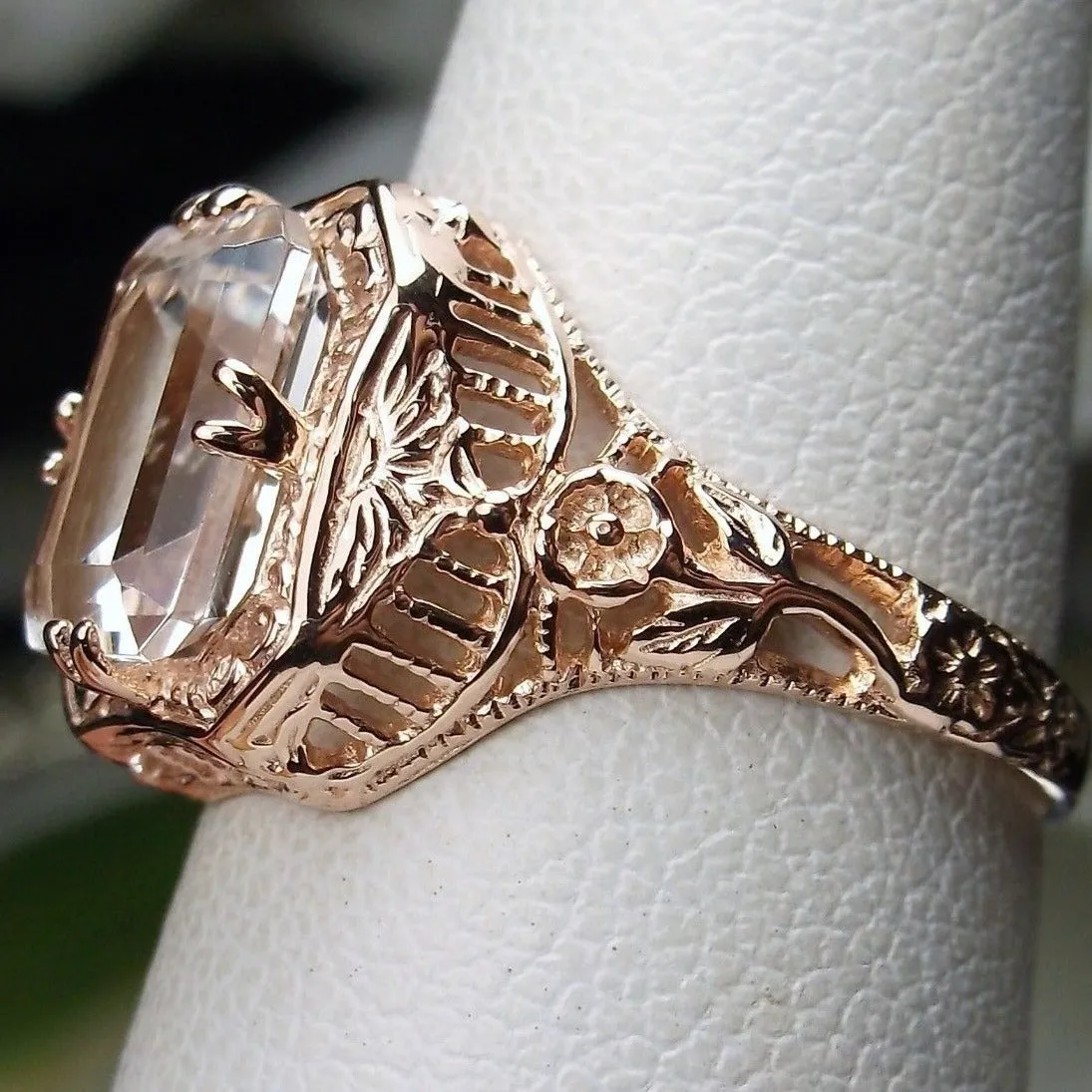White Topaz Ring, 14K or 10K Gold, Lovely Rectangle Edwardian Jewelry #D148
