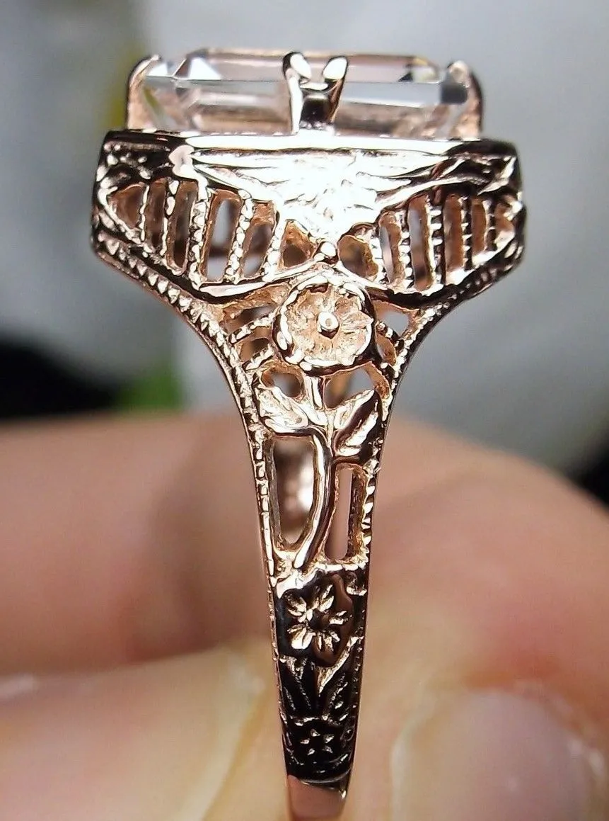 White Topaz Ring, 14K or 10K Gold, Lovely Rectangle Edwardian Jewelry #D148