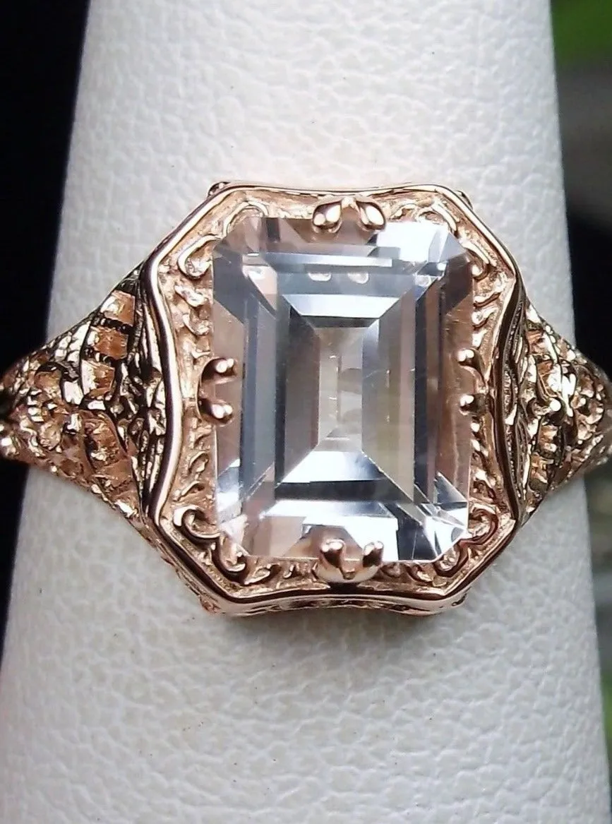 White Topaz Ring, 14K or 10K Gold, Lovely Rectangle Edwardian Jewelry #D148