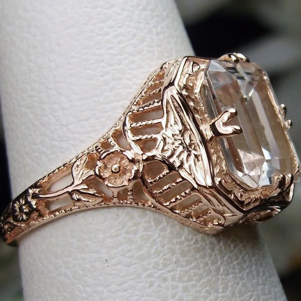 White Topaz Ring, 14K or 10K Gold, Lovely Rectangle Edwardian Jewelry #D148